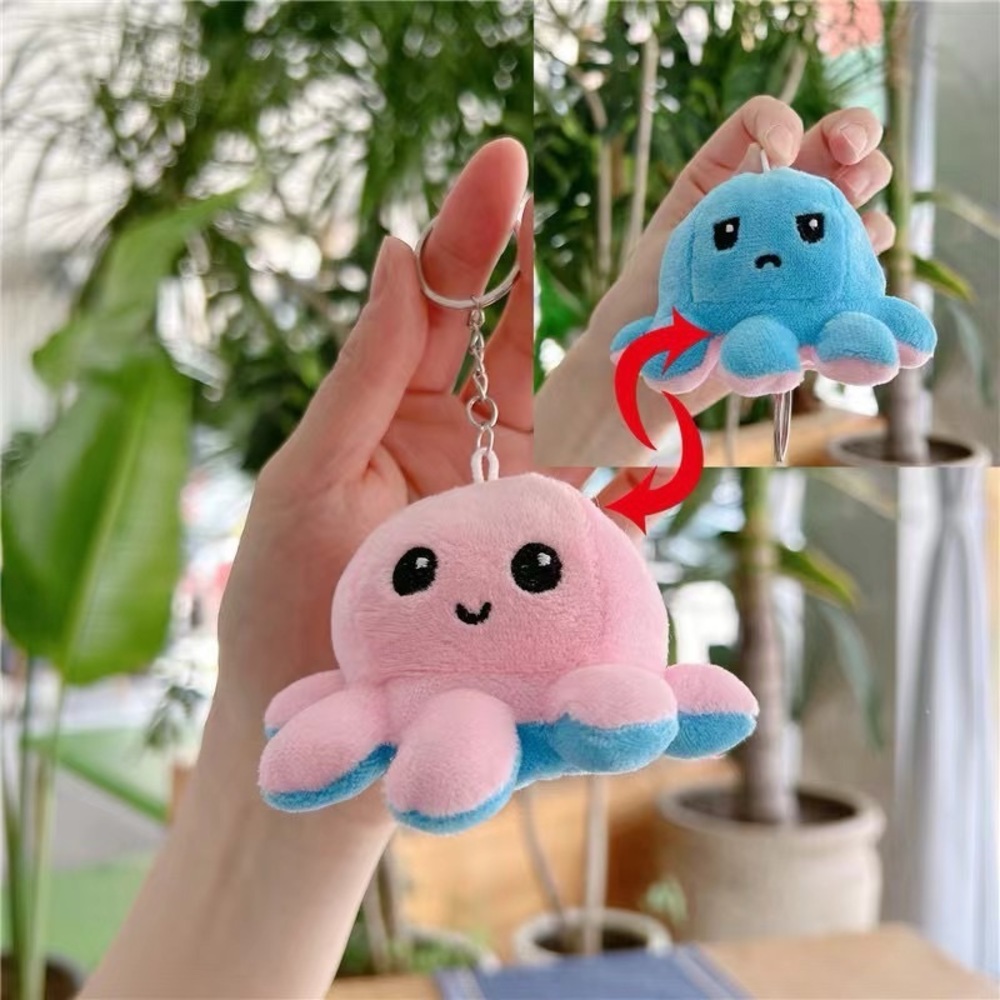 Reversible Octopus Plush Keychain Pink Blue Mood Octopus Flip Plush Bag Charm